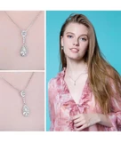 Zirkon Taşlı Işıltılı Damla Diamond Model Kadın Gümüş Kolye Küpe Seti - 2