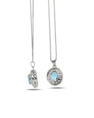 Aquamarin Taşı Sümer Telkari Model Kadın Gümüş Kolye - 3