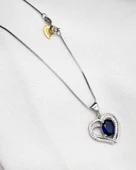 925 Ayar Dia Serisi Safir Tektaş Kalp Nights Gümüş Kadın Kolye thumbnail 3