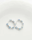 Aquamarin Baget Taşlı Pırlanta Model Kadın Gümüş Küpe 18 MM thumbnail 3