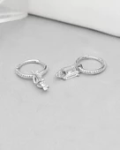 Pırlanta Zirkon Sallantılı Yarımtur Halka Kadın Gümüş Küpe 17 MM thumbnail 4