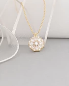 18k Serie Oro Baget Taşlı Çiçek Model Minimal Kadın Gümüş Kolye thumbnail 2