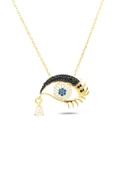 925 Ayar Nazar Gözlü Rimel Kirpikli Damla Taşlı Kadın Gümüş Kolye - 1