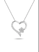 925 Ayar Gümüş Zirkon Taşlı Kar Tanesi Kalpli Kadın Gümüş Kolye thumbnail 1