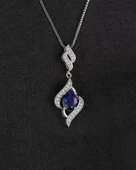 Safir Taşlı Gözyaşı Damla Model Sallantılı Kadın Gümüş Kolye thumbnail 4