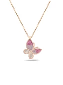 Gümüş Rose Renk Nano Taşlı Kadın Kelebek Gümüş Kolye thumbnail 1