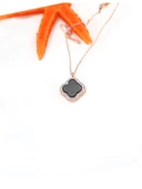 Siyah Sedef Taşlı Yonca Kadın Gümüş Kolye thumbnail 2