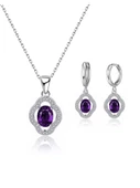 Gümüş Ametist Taşlı Kadın Kolye Küpe Seti Gümüş Kolye Set - 1
