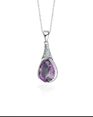 925 Ayar Ametist Taşlı Su Damlası Kadın Gümüş Kolye - 1