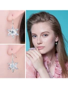 Aquamarin Taşlı Özel Tasarım Kar Tanesi Kadın Gümüş Küpe thumbnail 3