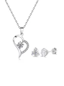 925 Ayar Gümüş Zirkon Taşlı Kalp Kadın Kolye Küpe Seti - 1