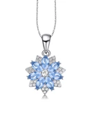 Aquamarin Taşlı Pırlanta Model Lotus Çiçeği Kadın Gümüş Kolye - 1