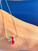 925 Ayar Zarif Ruby Kanatlı Arı Gümüş Kolye thumbnail 3