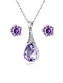 Gümüş Su Damlası Ametist Taşı Kadın Kolye Küpe Seti Gümüş Set thumbnail 1