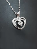 Gümüş Çift Kalp Tektaş Kadın Gümüş Kolye thumbnail 3