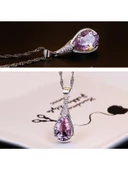 Gümüş Su Damlası Ametist Taşı Kadın Kolye Küpe Seti Gümüş Set thumbnail 5