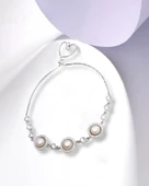 925 Ayar Gümüş Special Luxury Pearl Kadın Asansör Kilitli Bileklik - 2
