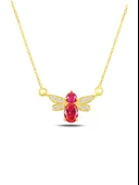 925 Ayar Zarif Ruby Kanatlı Arı Gümüş Kolye thumbnail 1