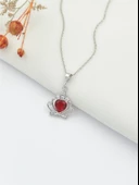 Kırmızı Taşlı Gümüş Kraliçe Tacı Kadın Kolye thumbnail 2