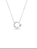 925 Ayar Gümüş Ay Yıldız Kolye Kadın Gümüş Kolye Sade Sevenlere thumbnail 1