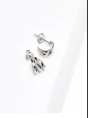 925 Ayar Gümüş Dalga Desen Minimal Halka Kadın Küpe thumbnail 2