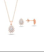 Rose Gold Zirkon Taşlı Kadın Kolye Küpe Seti - 1
