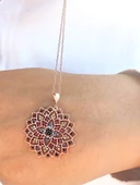 Renkli Taşlı 925 Ayar Gümüş Yaşam Çiçeği Kadın Kolye thumbnail 3