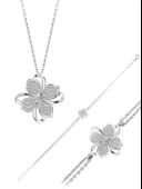 Gümüş Zirkon Taşlı Dört Yapraklı Yonca Kadın Kolye Bileklik Set thumbnail 1