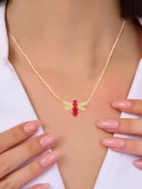 925 Ayar Zarif Ruby Kanatlı Arı Gümüş Kolye thumbnail 2