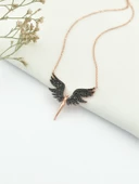 925 Ayar Gümüş Melek Siyah Zirkon Taşlı Kadın Kolye thumbnail 2