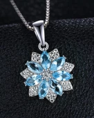 Aquamarin Taşlı Pırlanta Model Lotus Çiçeği Kadın Gümüş Kolye - 2