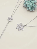 925 Ayar Gümüş Kar Tanesi Kadın Kolye Bileklik Set thumbnail 2