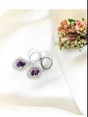 Gümüş Ametist Taşlı Kadın Kolye Küpe Seti Gümüş Kolye Set - 2