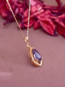 Rose Gold Ametist Taşlı Su Damlası Kadın Gümüş Kolye thumbnail 4