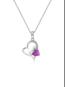 Gümüş Love Yazılı Mor Zirkon Taşlı Kalp Kadın Gümüş Kolye thumbnail 1