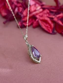 Gümüş Ametist Taşlı Su Damlası Kadın Gümüş Kolye thumbnail 4