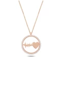 Gümüş Rose Renk Halka Kalp Ritmi Gümüş Kadın Kolye thumbnail 1