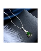 925 Ayar Zümrüt Yeşili Su Damlası Kadın Gümüş Kolye thumbnail 2