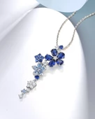 Safir Taşlı Pırlanta Model Çiçek Demeti Kadın Gümüş Kolye - 3