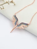 Mikail Meleği Firuze Taşlı Kadın Gümüş Kolye - 2