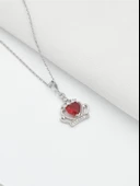 Kırmızı Taşlı Gümüş Kraliçe Tacı Kadın Kolye thumbnail 3