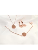 Rose Gold Gümüş Yaşam Çiçeği Kadın Kolye Küpe Bileklik Seti - 2