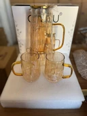 Arow Borosilikat Cam Sürahi Takım 2 Bardaklı Elio GOLD TR-3990 - 1