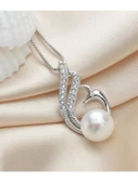 Gümüş Doğal İnci Kuğu Model Kadın Gümüş Kolye thumbnail 3
