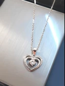 Gümüş Çift Kalp Tektaş Kadın Gümüş Kolye thumbnail 4