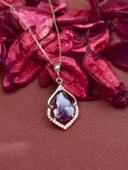 Gümüş Ametist Taşlı Su Damlası Kadın Gümüş Kolye thumbnail 3