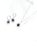 Gümüş Ametist Taşlı Kadın Kolye Küpe Seti Gümüş Kolye Set - 3