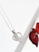 925 Ayar Gümüş Zirkon Taşlı Kalp Buğday Başak Kadın kolye thumbnail 2