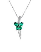 Zümrüt Taşlı Işıltılı Diamond Fiyonk Kelebek Kadın Gümüş Kolye thumbnail 1