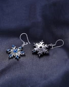 Aquamarin Taşlı Özel Tasarım Kar Tanesi Kadın Gümüş Küpe thumbnail 4